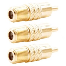 3x RCA Male to F-Type Female Video Coax Coaxial Adapter Connector Converter Gold