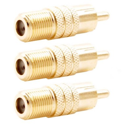 3x RCA Male to F-Type Female Video Coax Coaxial Adapter Connector Converter Gold