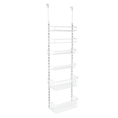 Powder Coated Metal Over the Door Rack Organizer,6Tier Adjustable Shelves, White