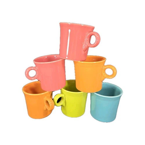 Six Fiesta HLC Coffee Tea Hot Coca Cups O Ring Handles Mugs Made In USA 10 Ounce