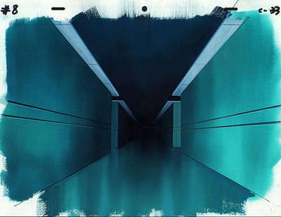 ANIME CEL BACKGROUND PAINTED SCI-FI SPACE SHIP CORRIDOR INTERIOR HARLOCK MITO