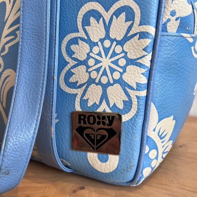 Vintage Roxy Double Handle Weekend Bag Carry On Y2K Blue Flowers