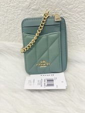 NWT Coach Zip Card Case With Quilting - leather/Gold/Sage CZ467
