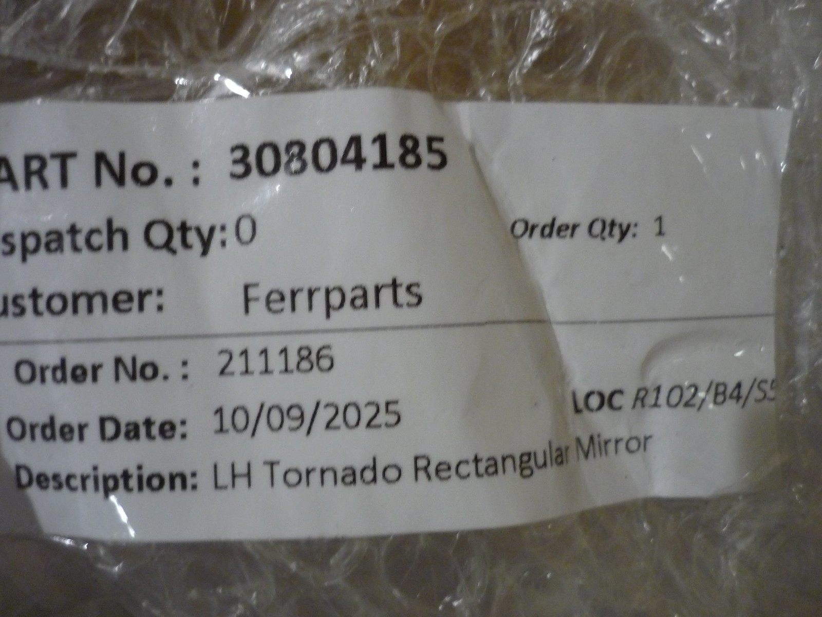 Ferrari 308 -LH & RH Tornado Rectangular Mirrors Pair NEW P/N 30804185-30804190