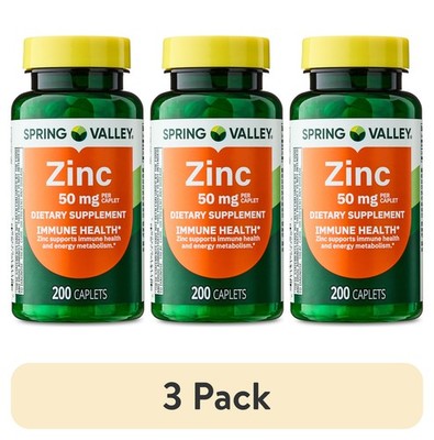 (3 pack) Spring Valley Zinc Dietary Supplement Caplets 50 mg, 200 Count