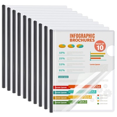 10 Pack Report Covers with Sliding Bar - Clear 9 x 12 inches, Transparent 