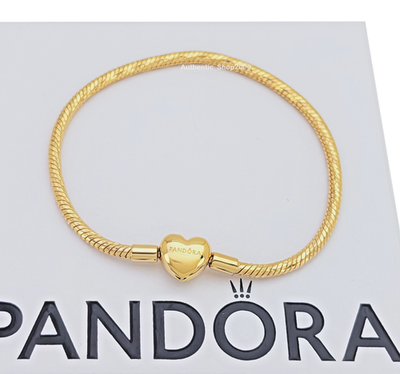 New 100% PANDORA 14k Gold P Heart Clasp Faceted Snake Chain