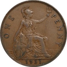 Great Britain 1931 penny King George V in archival holder with printed insert