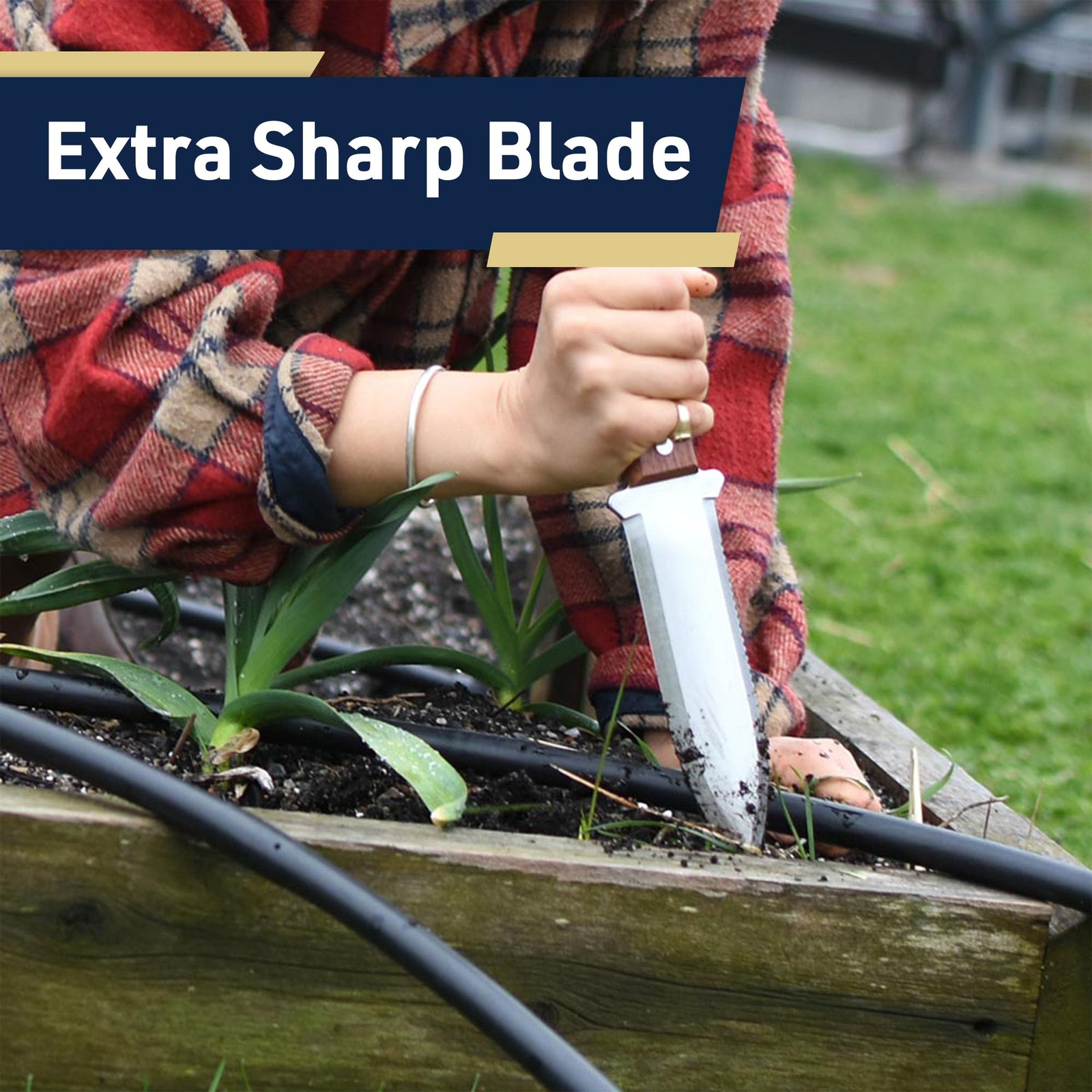 Hori Hori Garden Knife with 7.4” Stainless-Steel Double-Edged Serrated, Strai...