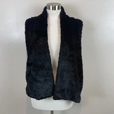 Ann Taylor Loft Womens L Top Vest Sweater Faux  Fur Black White Sleeveless OSD33