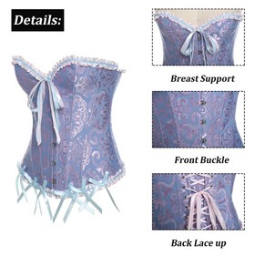 Women Boned Corset Bustier Overbust Lace Up Burlesque Top Waist Cincher Lingerie