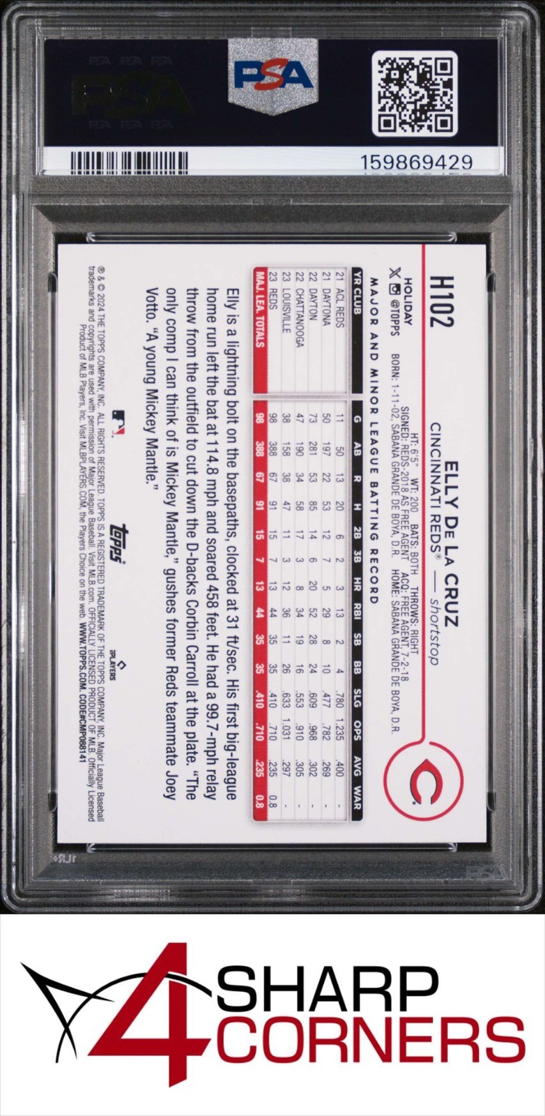 2024 TOPPS HOLIDAY #H102 ELLY DE LA CRUZ RC PSA 9 view 2
