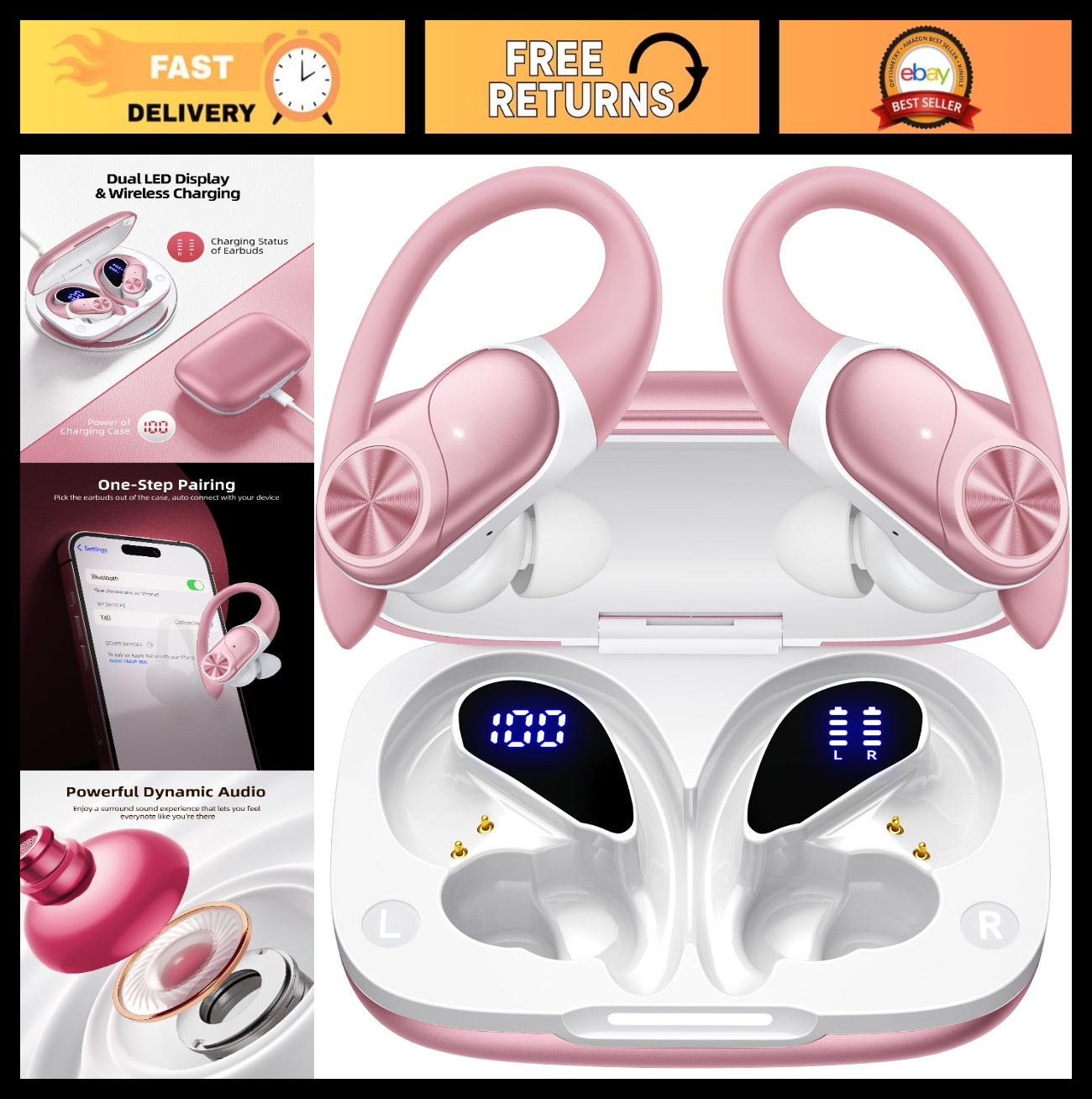 Wireless Bluetooth Earbuds, 80hrs Playtime, IPX7 Waterproof, Deep Bass, Sport Ea
