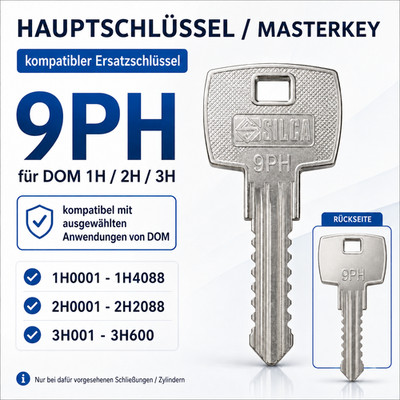 DOM Hauptschlüssel 9PH Masterkey Schlüssel 1H 2H 3H Hausmeister Handwerker