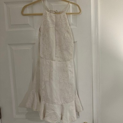 NEW Karina Grimaldi off white beaded floral silk Pope mini dress women s XS