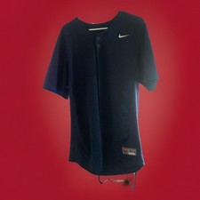 Nike Team Full Button Up Navy Blue Baseball Jersey-Mens-Sz Large