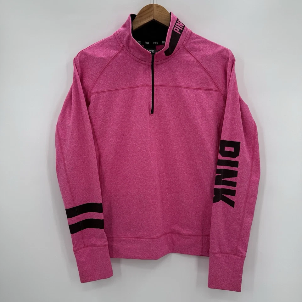 PINK Victoria's Secret Size Large Pink Pullover Quarter Zip Track Jacket Logo - Image 2 of 4
