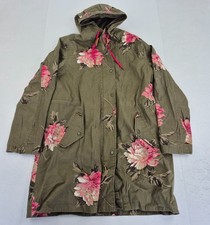 JOULES Jacket 12 Green Womens Full Zip Hooded Floral Waterproof 100% Cotton Coat