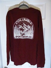 Columbia Mens Tall Peaks Long Sleeve Tee, Maroon, Size M