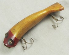 Old Vintage PAW PAW BULLHEAD Lure - Wood - Tack Eyes - Pearl Red Head Color