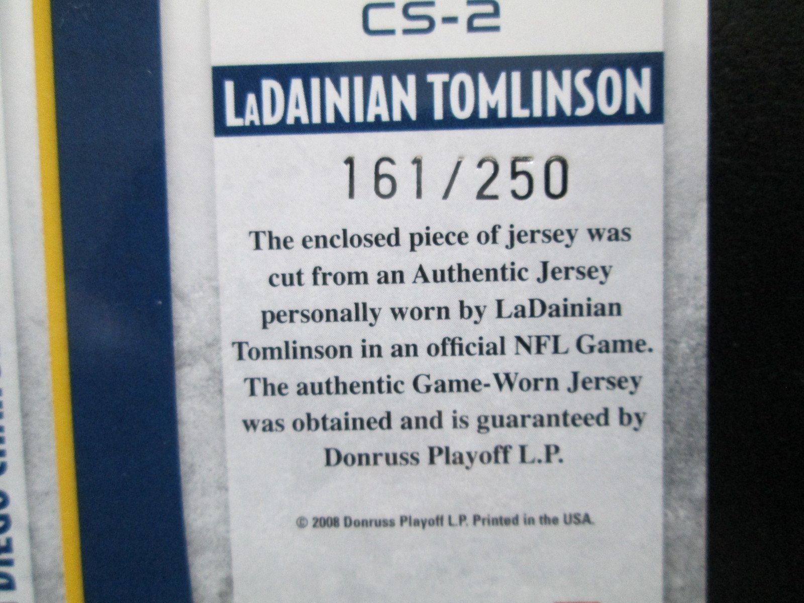 LADAINIAN TOMLINSON 2008 THREADS CENTURY STARS GAME WORN JERSEY CARD #161/250 view 4