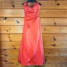 David's Bridal Elegant Coral Halter Side Draped Faux Wrap Prom Bridesmaid Gown 4