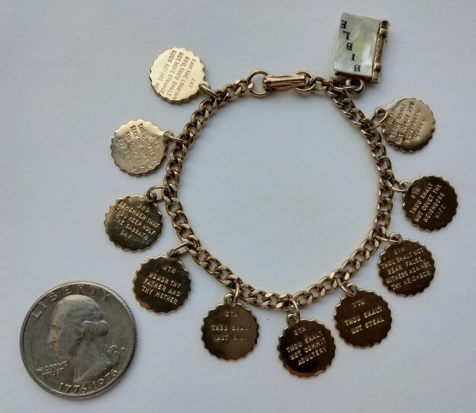 Vintage Childrens Ten Commandment Dangle Charm Br… - image 2