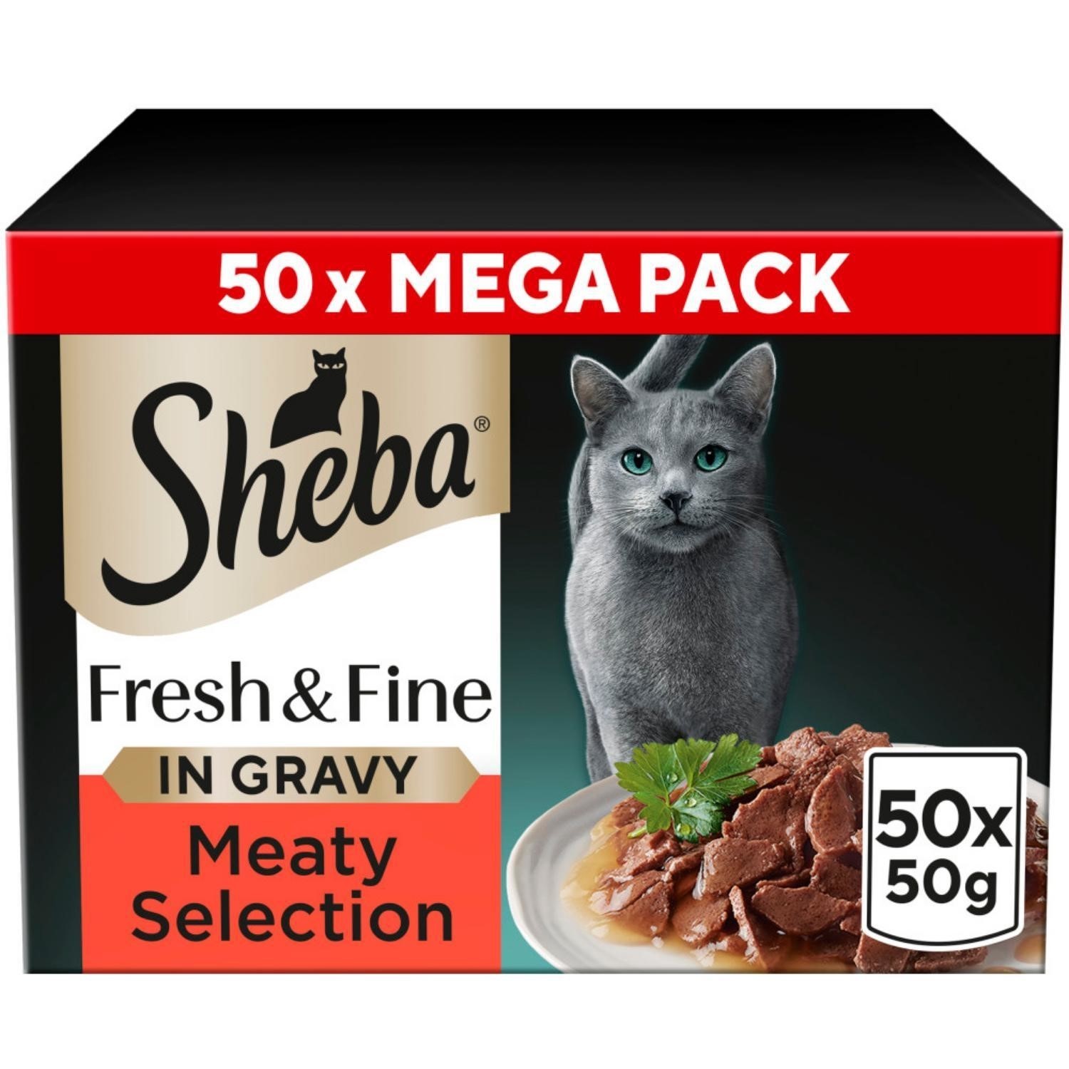 150 x 50g Sheba Fresh & Fine Cat Food Pouches Meaty Pieces in Gravy
