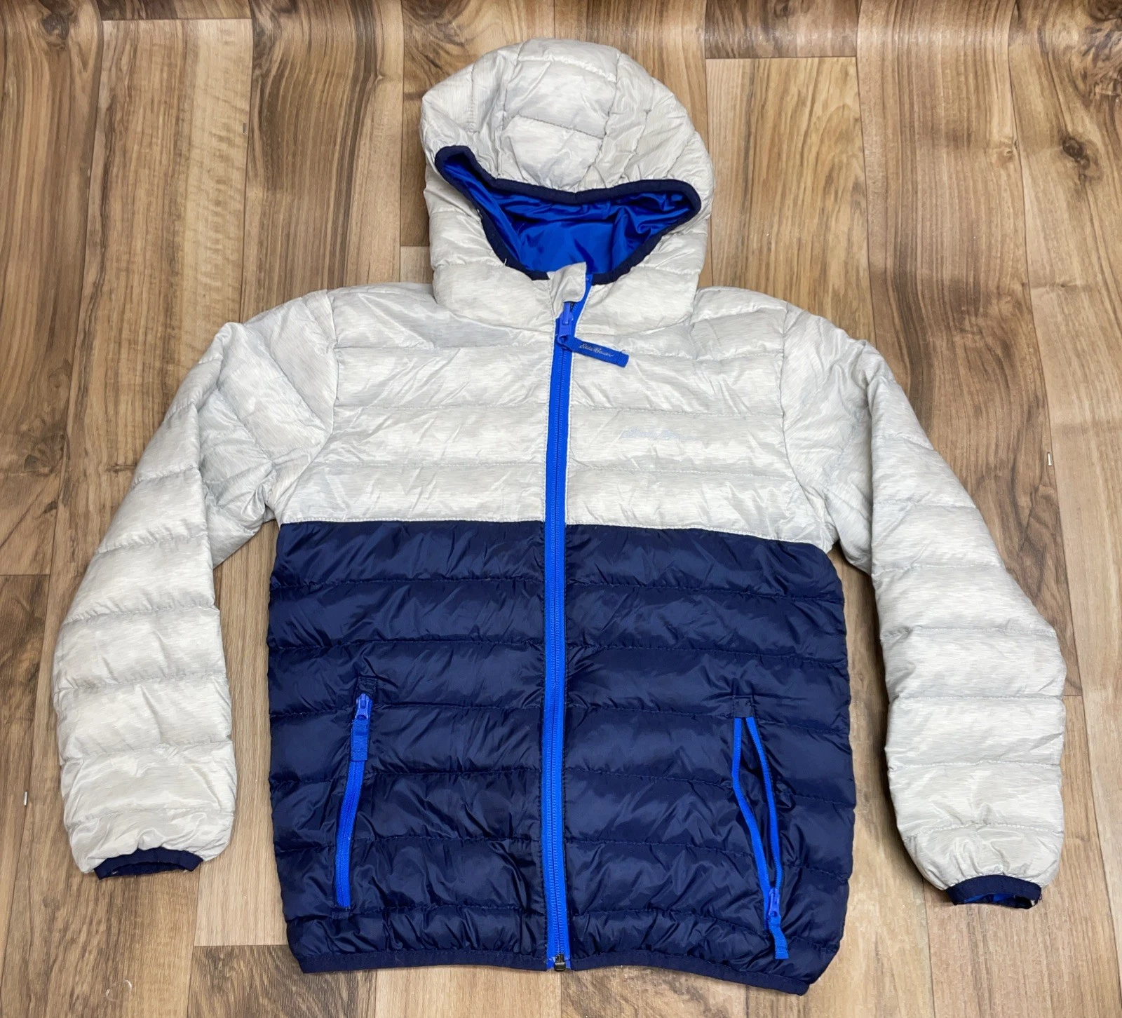Eddie Bauer Winter Puffer Jacket Boys S (7/8) Duck Down Hooded Reversible