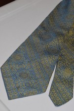 Neck Tie VTG 60s Acetate Rayon Blue Shimmer Gold Jacquard Brocade Wide 53 x 4"