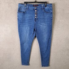 Haute Curve Jeans Womens 22 Blue Charlotte Super High Rise Skinny Button Fly