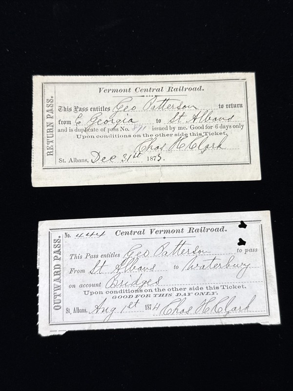 1873-1874 Vermont Central Railroad Matched Pass Pair Geo Patterson Bridges