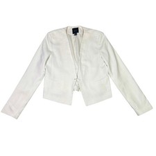 Forever 21 White Cropped Blazer Jacket Womens L Open Front Office Siren Minimal