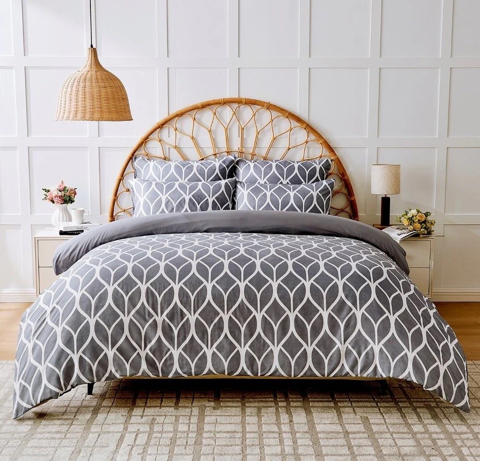 Grey Geometric Duvet Cover King Geo Quilt Cover Bedding Bed Set + Pillowcases