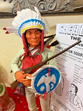 Vintage Marx Johnny West UK Sunburst Chief Cherokee 100 blue red yellow accs.