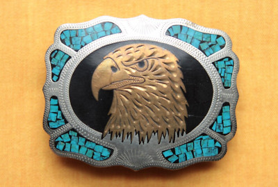 Turquoise Inlay Eagle Vintage Johnson Held Turquoise Inlay Eagle Head Western Belt Buckle | eBay