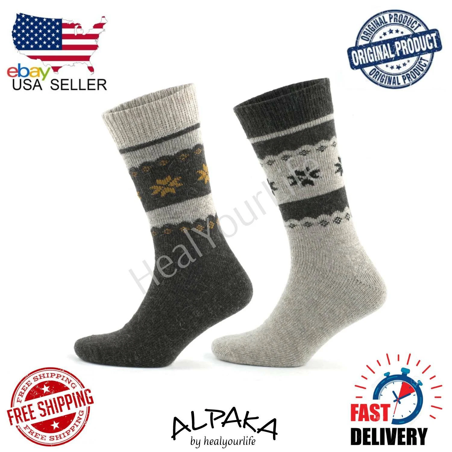 ORIGINAL ALPACA SOCKS Men or Women Natural Thermal Winter Socks - US SELLER