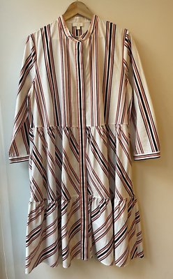 cos striped shirt dress PRINTED MIDI SHIRT DRESS - BROWN / ORANGE / STRIPED