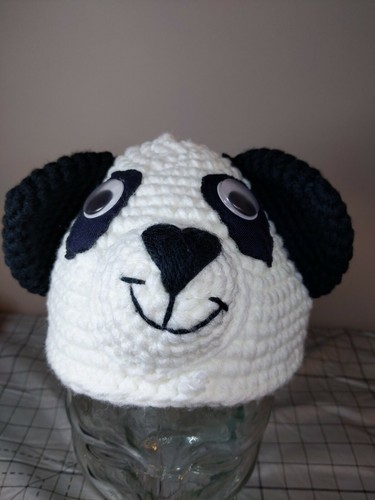 Handmade Panda Crochet Hat Black White 