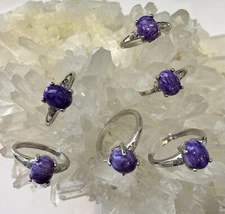 Wholesale Lot 6 Pcs Natural Charoite White Bronze Rings Crystal Healing Energy