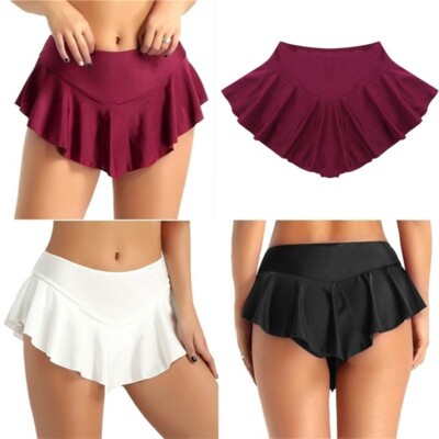 Womens Girls Ruffled Short Skirts Stretchy Flared Pleated Skater