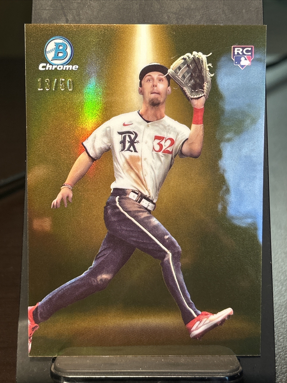 2024 Bowman Chrome Evan Carter GOLD Spotlights Refractor /50 - #BS-14 Rangers