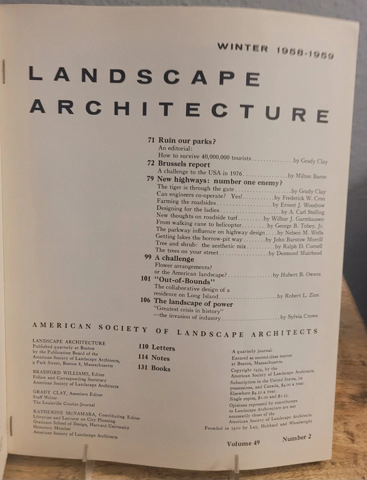 Landscape Architecture Vol XLIX Winter 1958-1959 No. 2 - Image 2 of 4