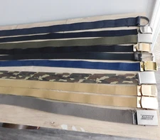 9 Nine Web Belts With Buckles, 1 Leather Belt Size 36-40"