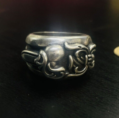 Massiver Sterlingsilber Chrom Herzen Herren Dolch Ring Größe 9,75