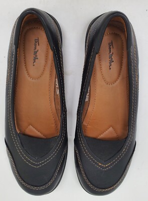 Thom McAn Women's Sz 7 Zala Black Leather Ballet Loafer Slip-On Flat Shoes Comfy