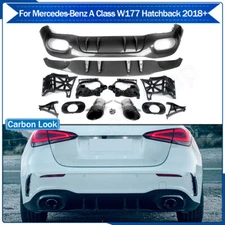 A35 Style Rear Bumper Diffuser For 2018+ Mercedes W177 A180 A250 200 Carbon Look