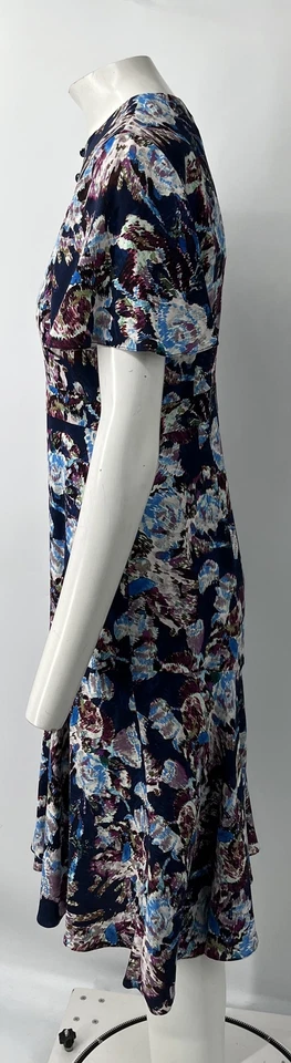 Vestido midi de seda estampado azul marino Prabal Gurung 'Victoria' talla 6 Foto 2 de 4