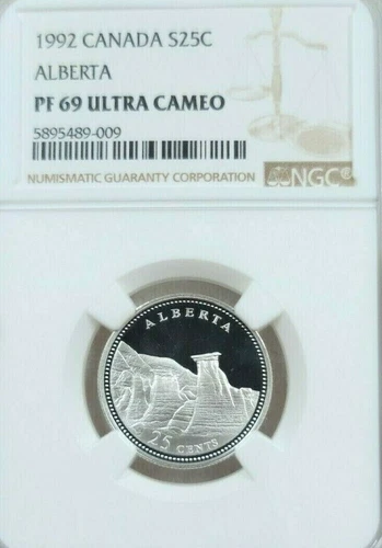 1992 CANADA SILVER 25 CENTS S25C ALBERTA NGC PF 69 ULTRA CAMEO