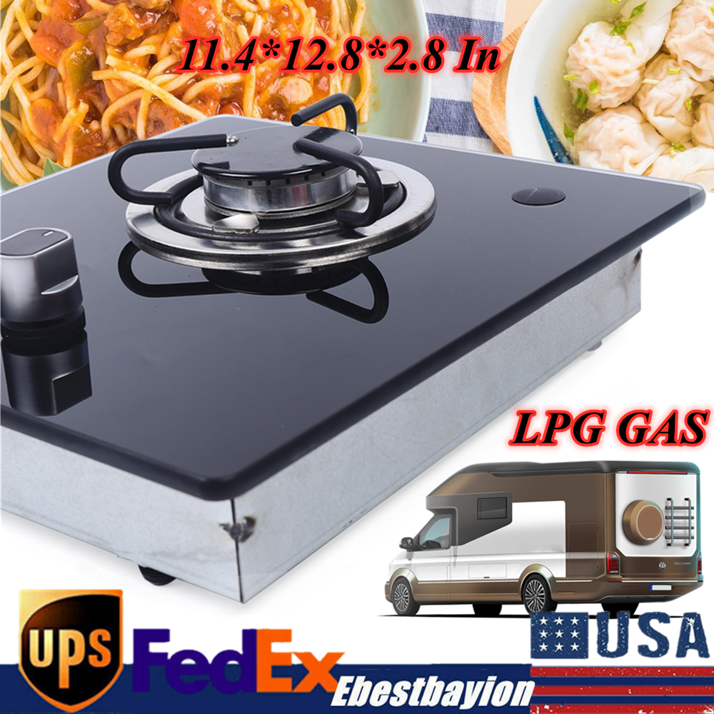 RV Gas Cooktop LPG Single Burner Gas Stove Hob w/ Tempered Glass Knob-Control